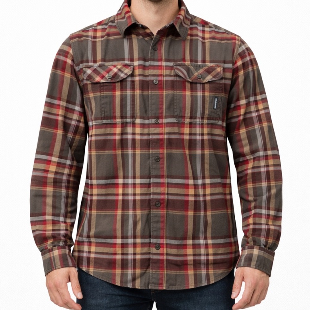 Columbia Brown Gray Red Plaid Omni-Wick Button Down Long Sleeve Shirt